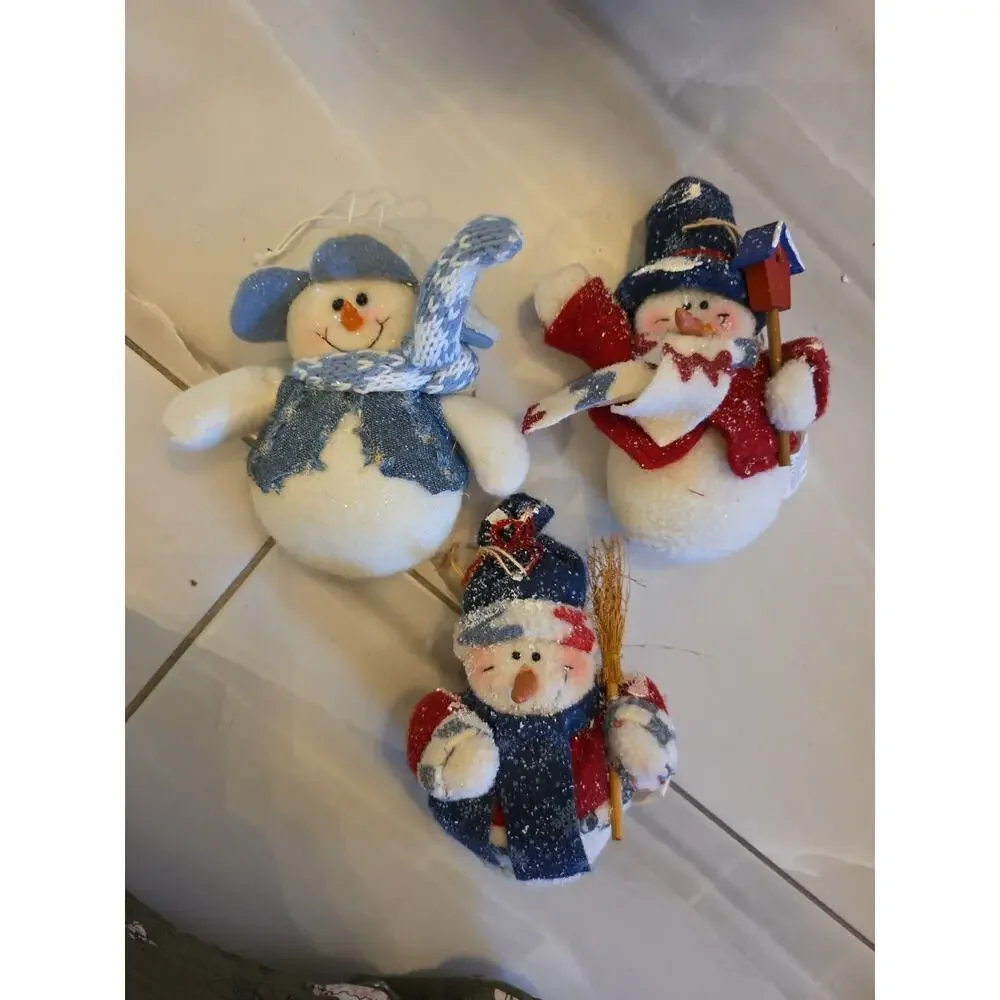 Stand Up Fuzzy Snowman Stuff‎ Animal Winter Holiday Decoration Lot Of 3